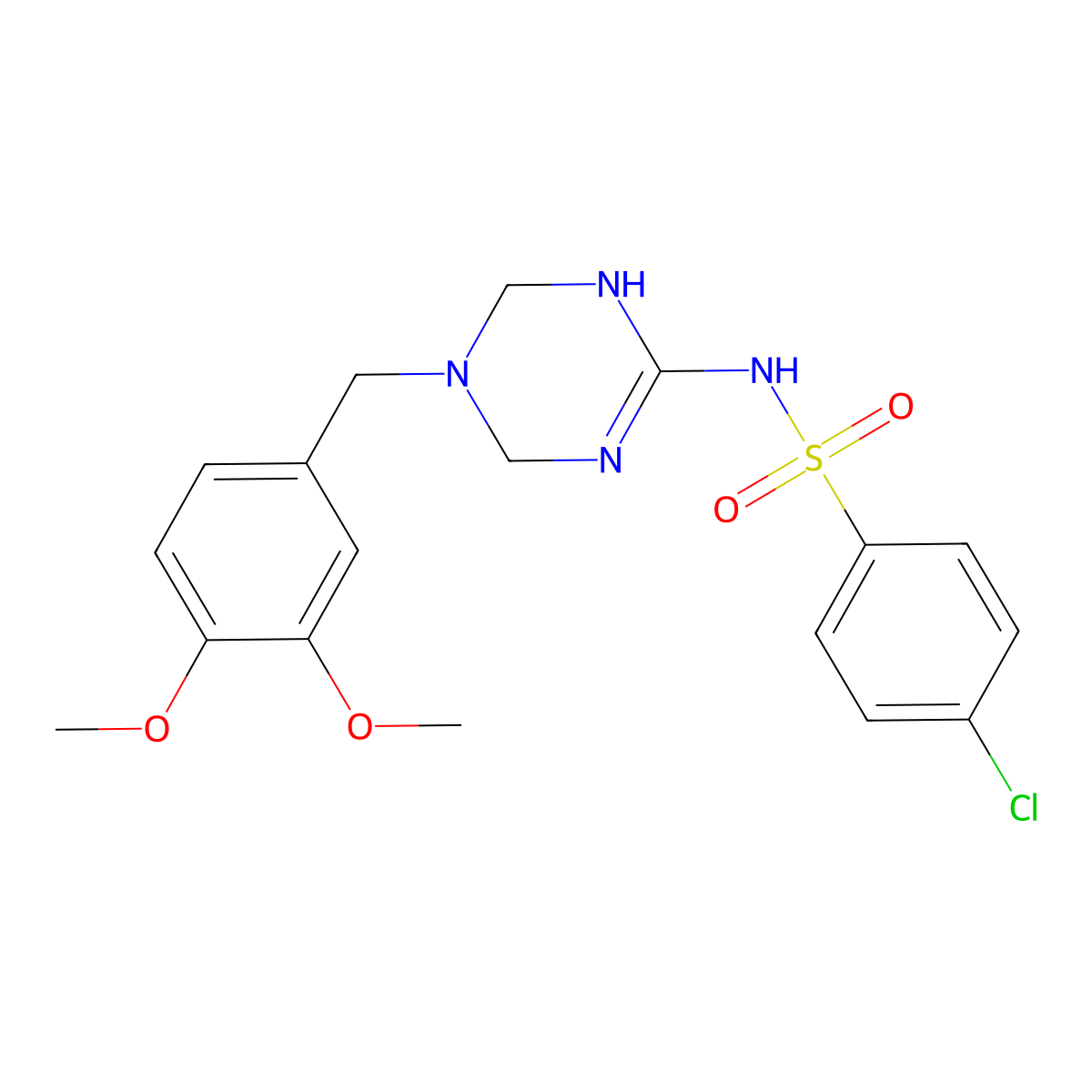 4-chloro-N-[5-(3,4-dimethoxybenzyl)-1,4,5,6-tetrahydro-1,3,5-triazin-2-yl]benzenesulfonamide molecular structure, CAS 1158598-46-9
