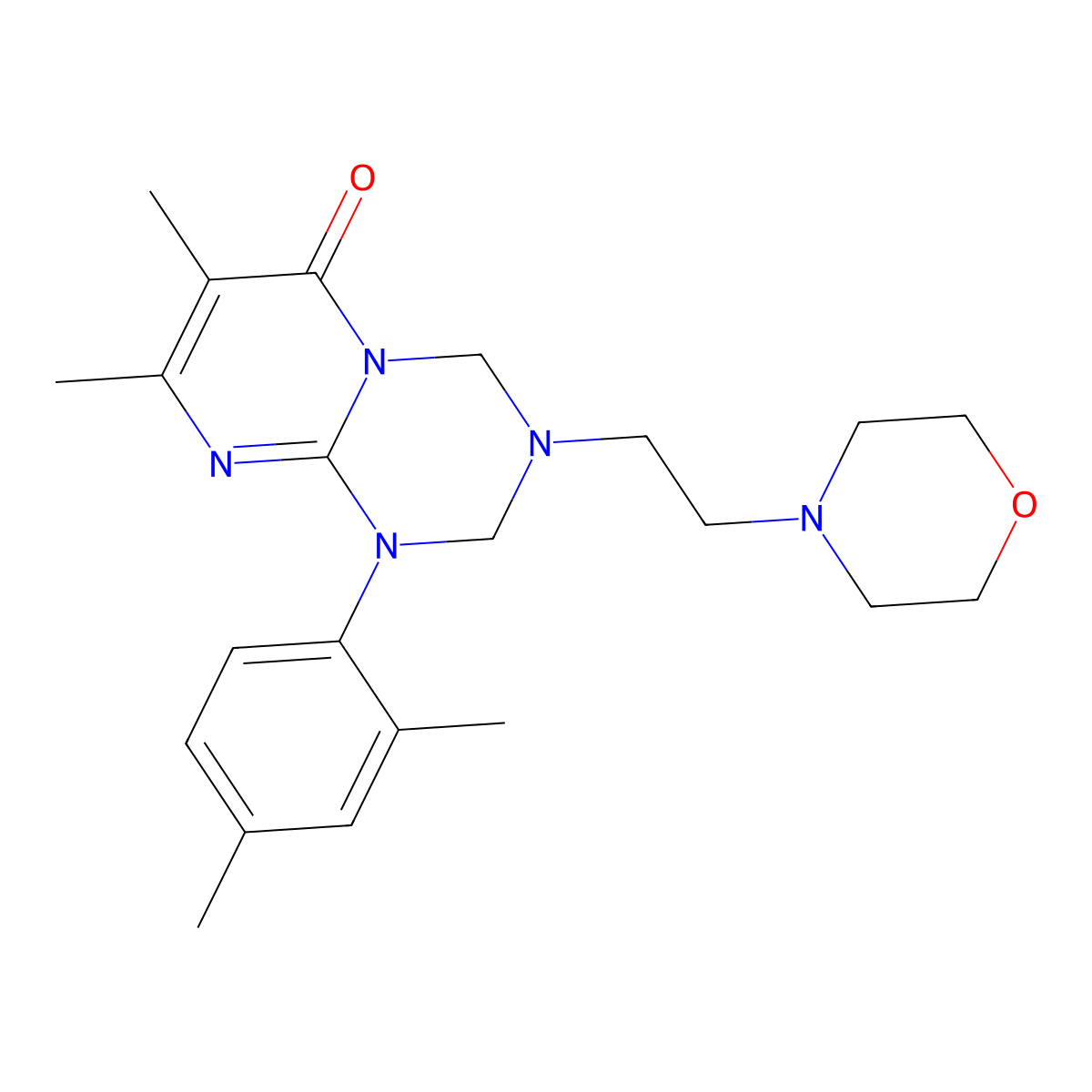 1-(2,4-dimethylphenyl)-7,8-dimethyl-3-[2-(morpholin-4-yl)ethyl]-1,2,3,4-tetrahydro-6H-pyrimido[1,2-a][1,3,5]triazin-6-one molecular structure, CAS 1158604-61-5