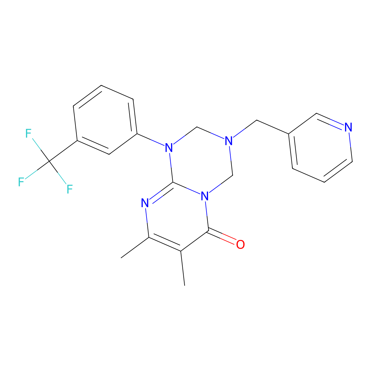 7,8-dimethyl-3-(pyridin-3-ylmethyl)-1-[3-(trifluoromethyl)phenyl]-1,2,3,4-tetrahydro-6H-pyrimido[1,2-a][1,3,5]triazin-6-one molecular structure, CAS 1158612-46-4
