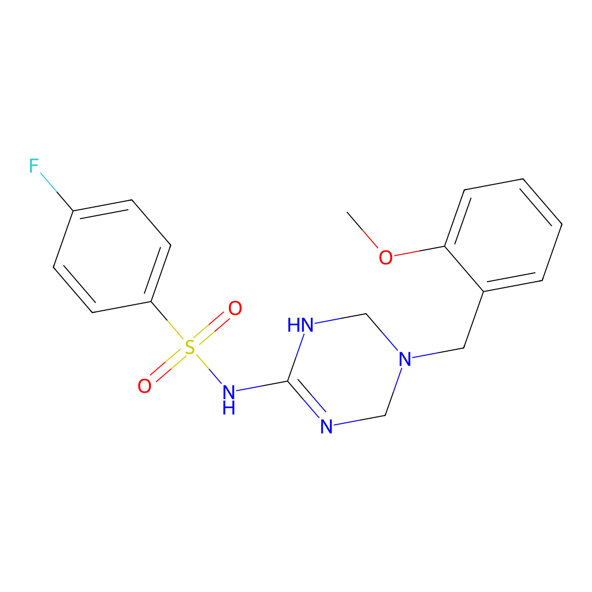 4-fluoro-N-[5-(2-methoxybenzyl)-1,4,5,6-tetrahydro-1,3,5-triazin-2-yl]benzenesulfonamide molecular structure, CAS 1158613-39-8