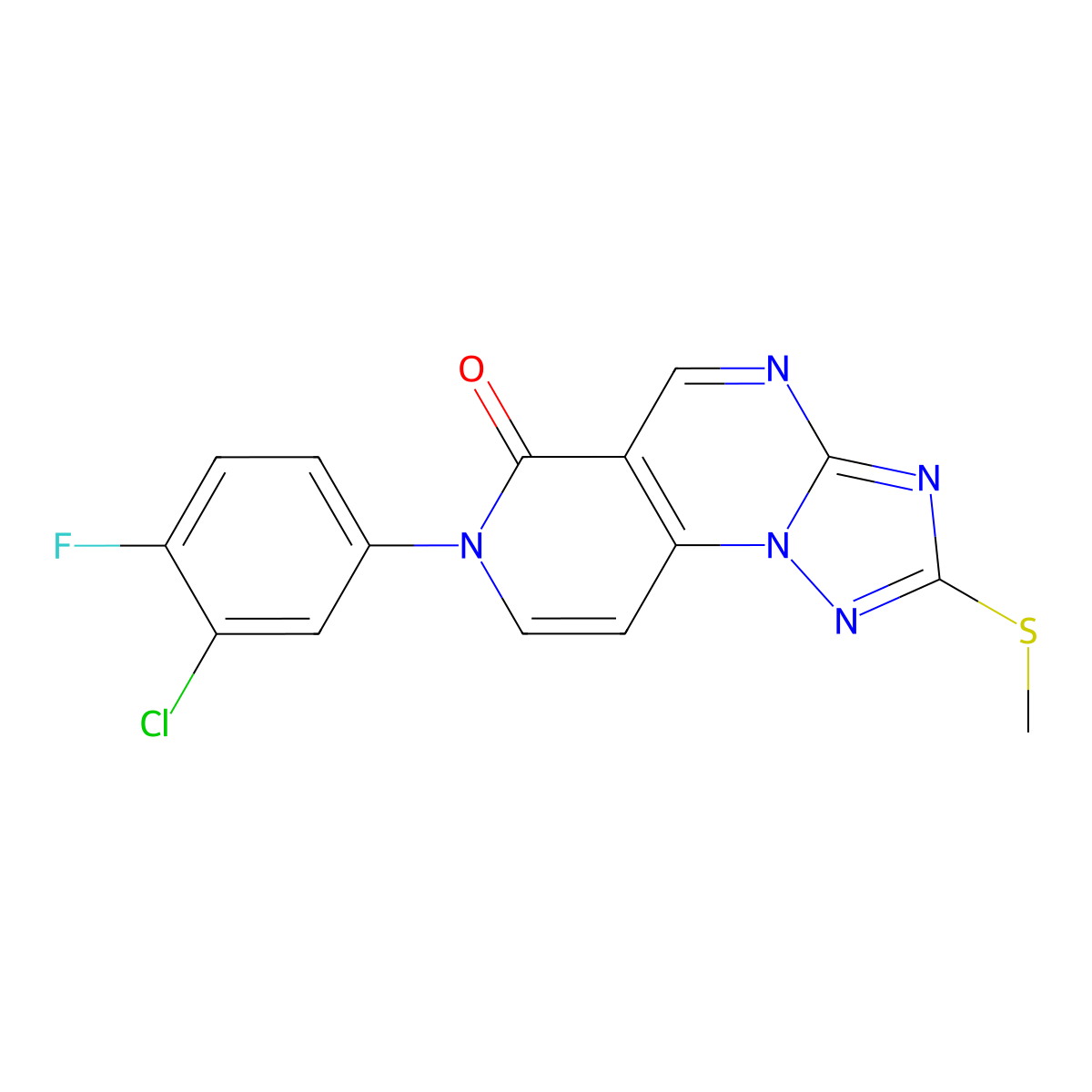 7-(3-chloro-4-fluorophenyl)-2-(methylthio)pyrido[3,4-e][1,2,4]triazolo[1,5-a]pyrimidin-6(7H)-one molecular structure, CAS 1158614-36-8