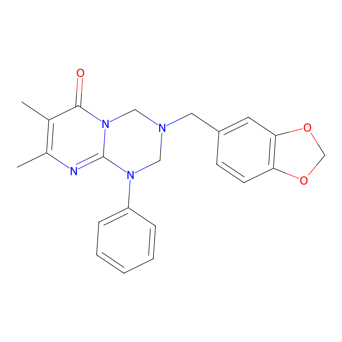 3-(1,3-benzodioxol-5-ylmethyl)-7,8-dimethyl-1-phenyl-1,2,3,4-tetrahydro-6H-pyrimido[1,2-a][1,3,5]triazin-6-one molecular structure, CAS 1158616-78-4