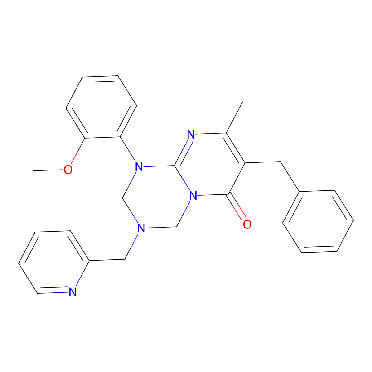 7-benzyl-1-(2-methoxyphenyl)-8-methyl-3-(pyridin-2-ylmethyl)-1,2,3,4-tetrahydro-6H-pyrimido[1,2-a][1,3,5]triazin-6-one molecular structure, CAS 1158618-18-8