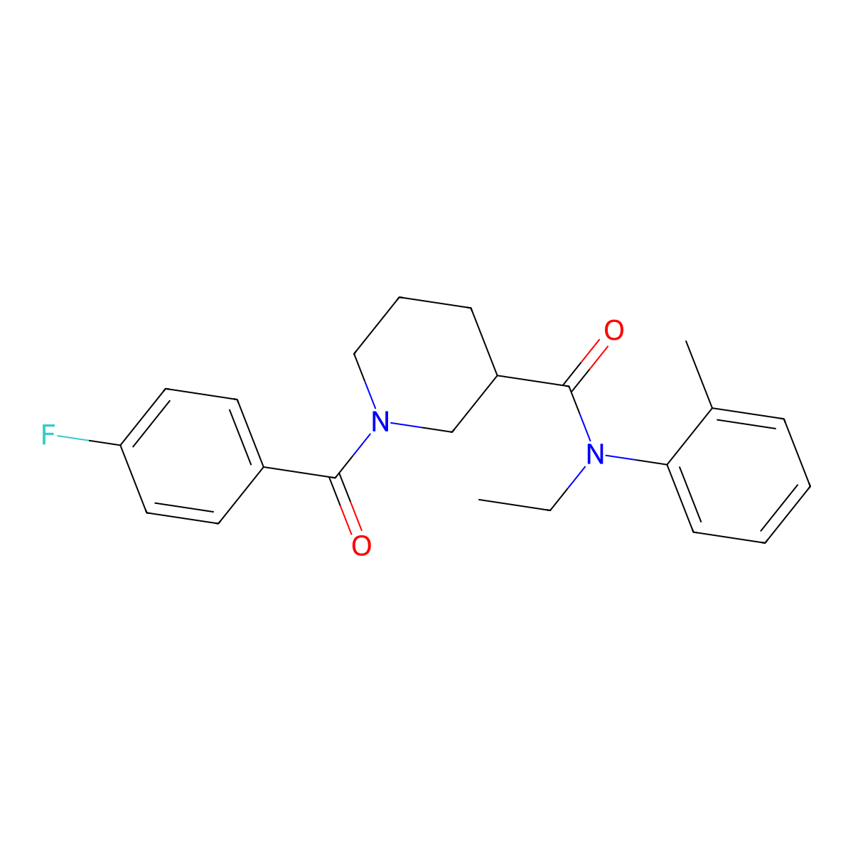 N-ethyl-1-(4-fluorobenzoyl)-N-(2-methylphenyl)piperidine-3-carboxamide molecular structure, CAS 1158620-69-9