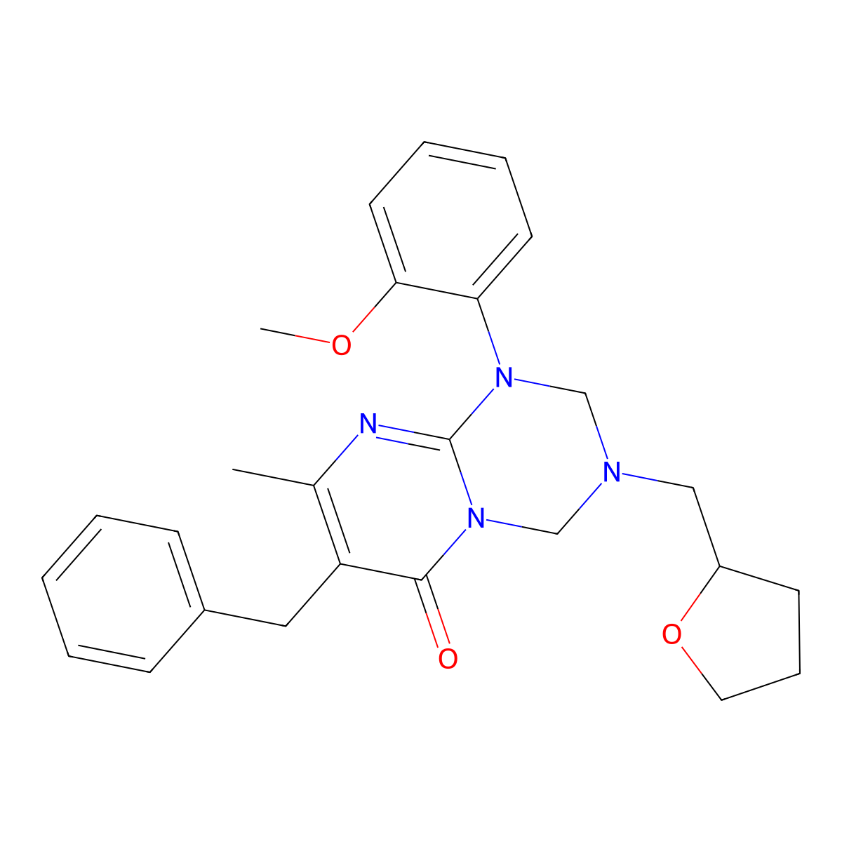 7-benzyl-1-(2-methoxyphenyl)-8-methyl-3-(tetrahydro-2-furanylmethyl)-1,2,3,4-tetrahydro-6H-pyrimido[1,2-a][1,3,5]triazin-6-one molecular structure, CAS 1158621-57-8