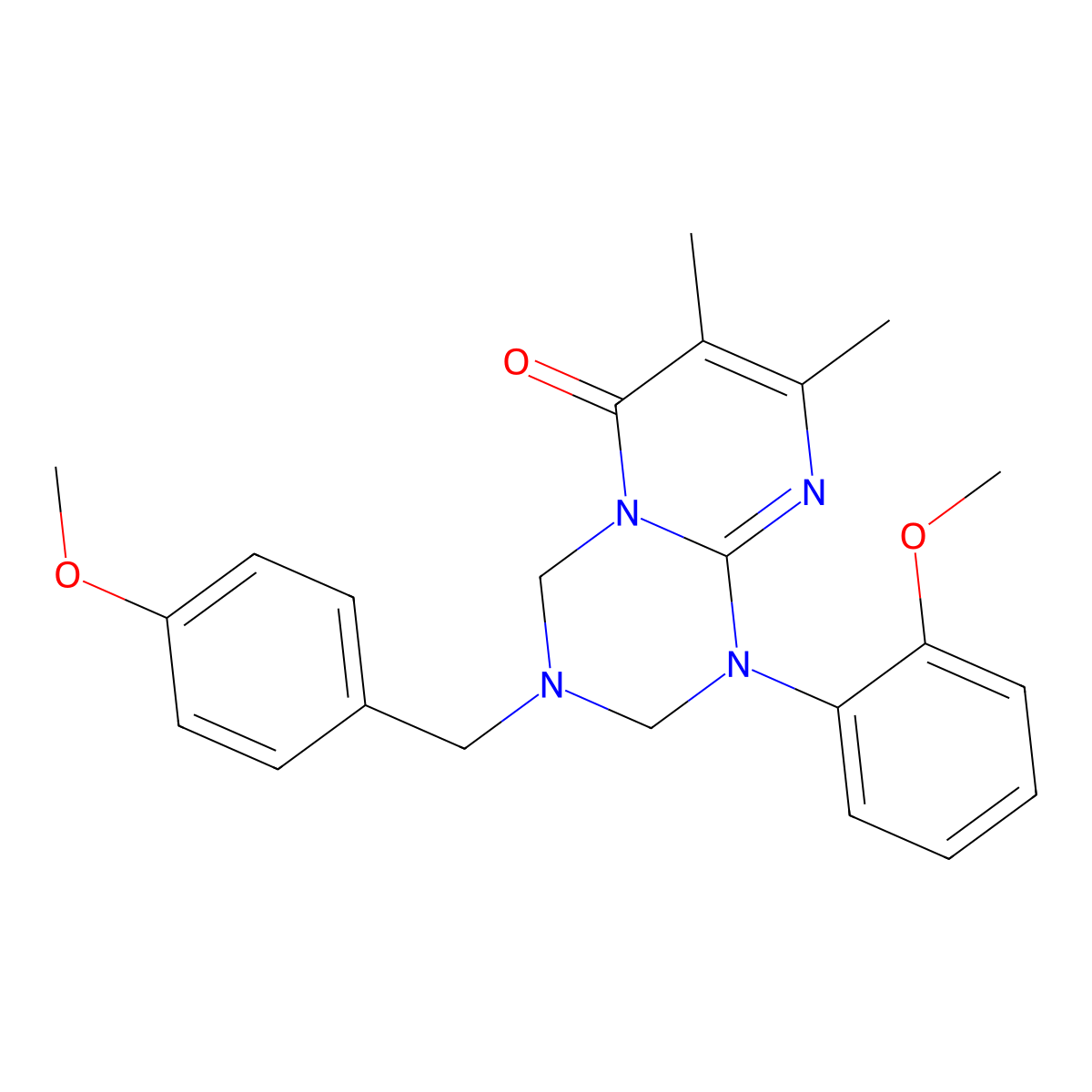 3-(4-methoxybenzyl)-1-(2-methoxyphenyl)-7,8-dimethyl-1,2,3,4-tetrahydro-6H-pyrimido[1,2-a][1,3,5]triazin-6-one molecular structure, CAS 1158636-69-1