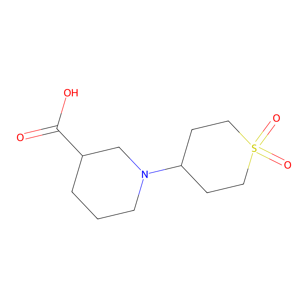 1-(1,1-dioxidotetrahydro-2H-thiopyran-4-yl)piperidine-3-carboxylic acid molecular structure, CAS 1158636-82-8