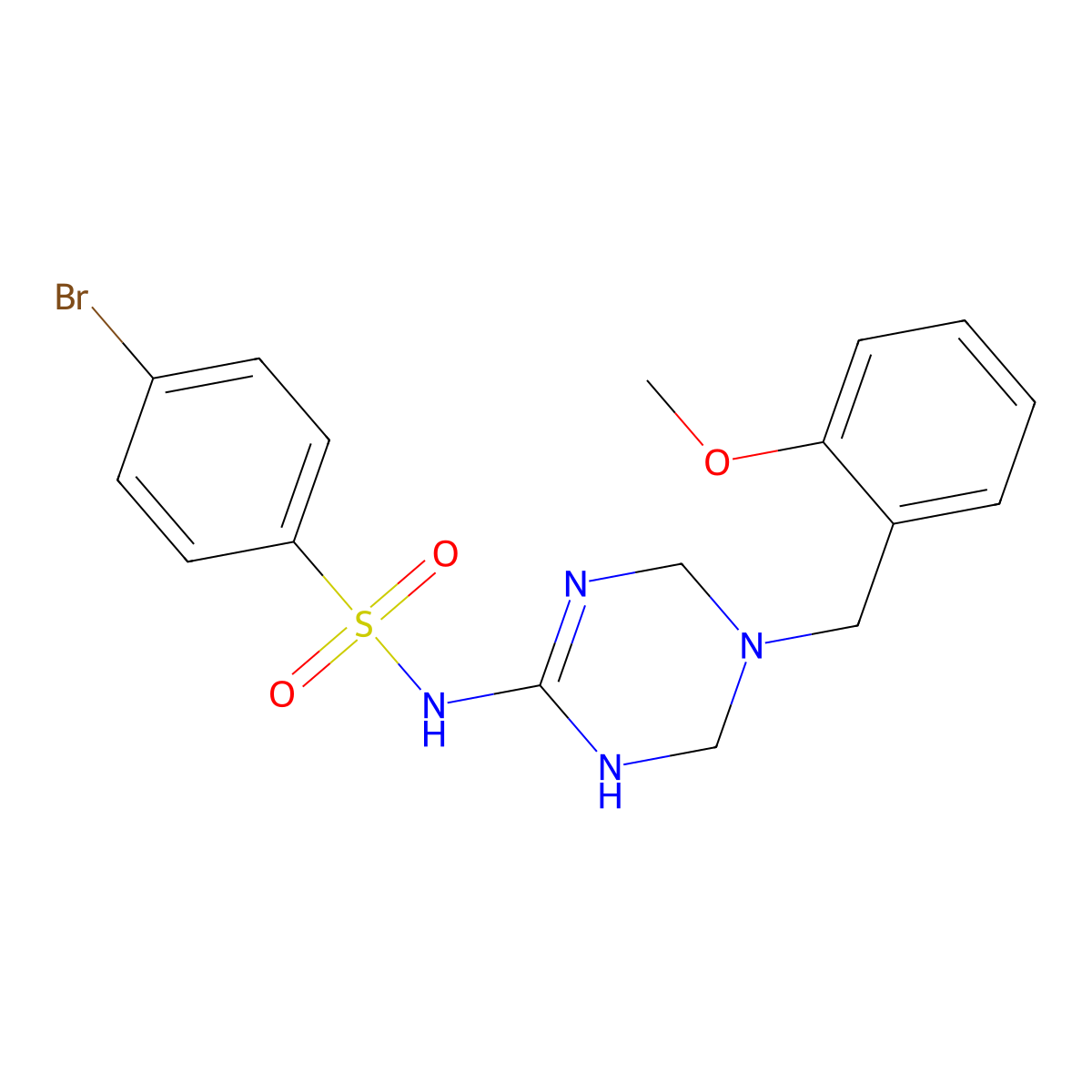 4-bromo-N-[5-(2-methoxybenzyl)-1,4,5,6-tetrahydro-1,3,5-triazin-2-yl]benzenesulfonamide molecular structure, CAS 1158642-86-4