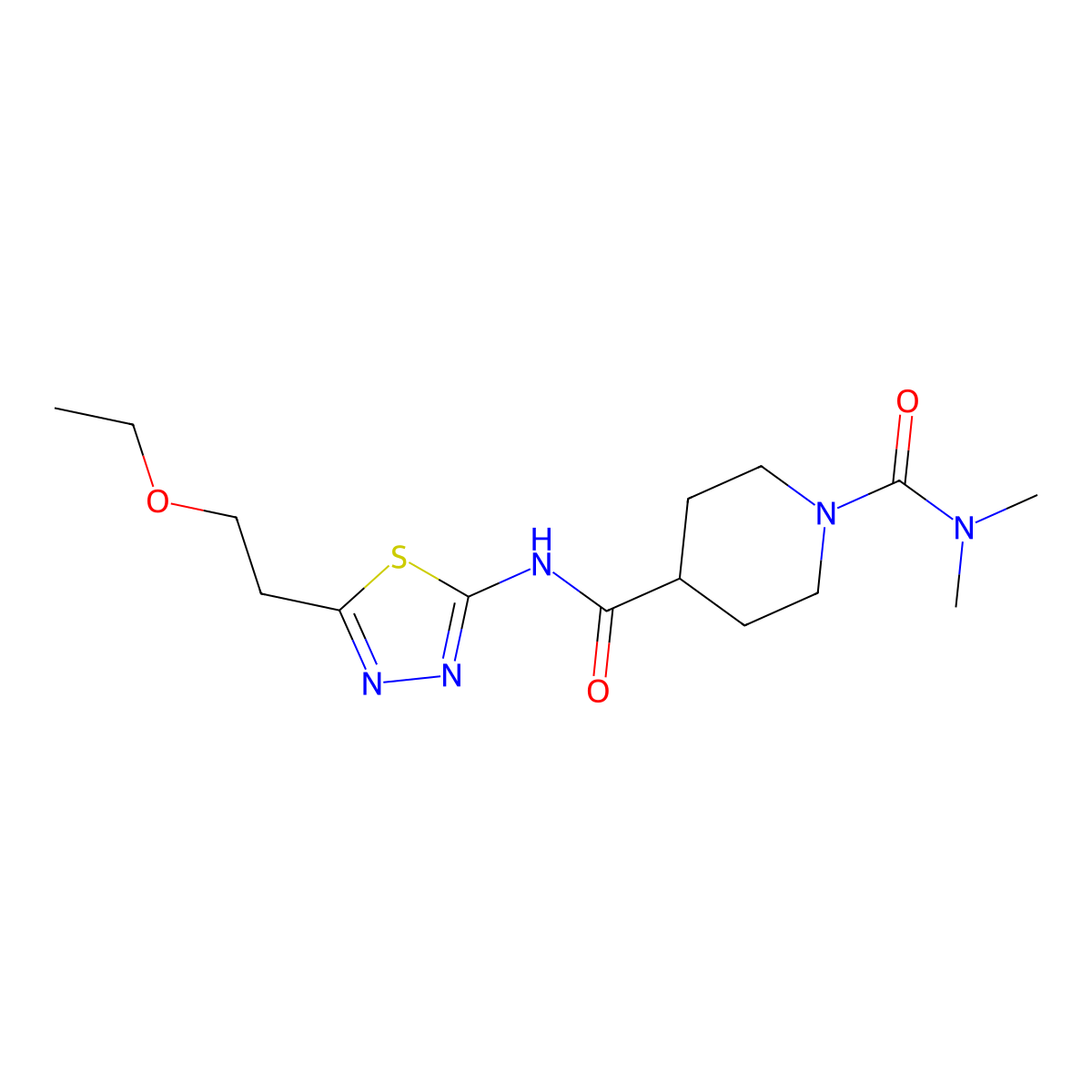 N~4~-[5-(2-ethoxyethyl)-1,3,4-thiadiazol-2-yl]-N~1~,N~1~-dimethylpiperidine-1,4-dicarboxamide molecular structure, CAS 1158647-03-0
