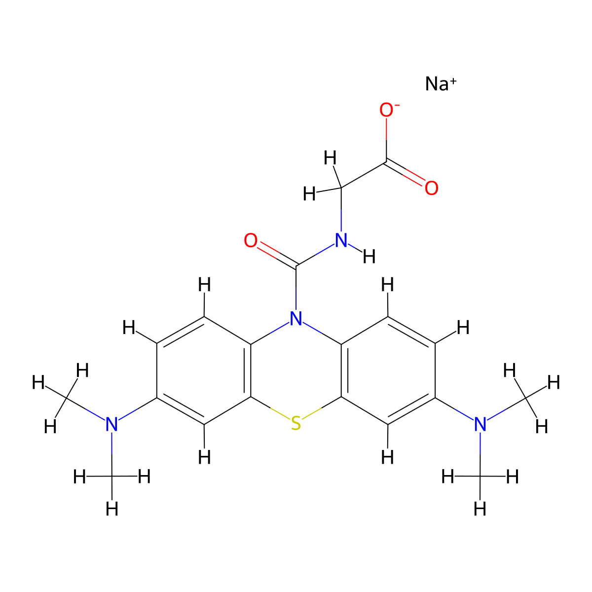 Sodium 2-(3,7-bis(dimethylamino)-10H-phenothiazine-10-carboxamido)acetate molecular structure, CAS 115871-18-6