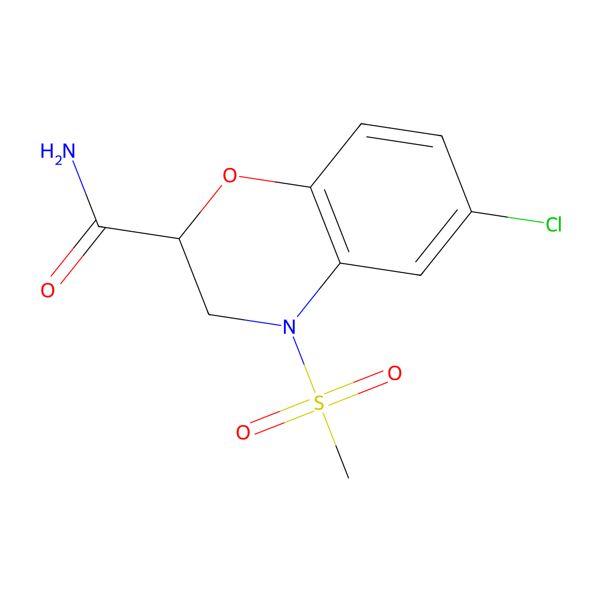 6-chloro-4-(methylsulfonyl)-3,4-dihydro-2H-1,4-benzoxazine-2-carboxamide molecular structure, CAS 1158736-65-2