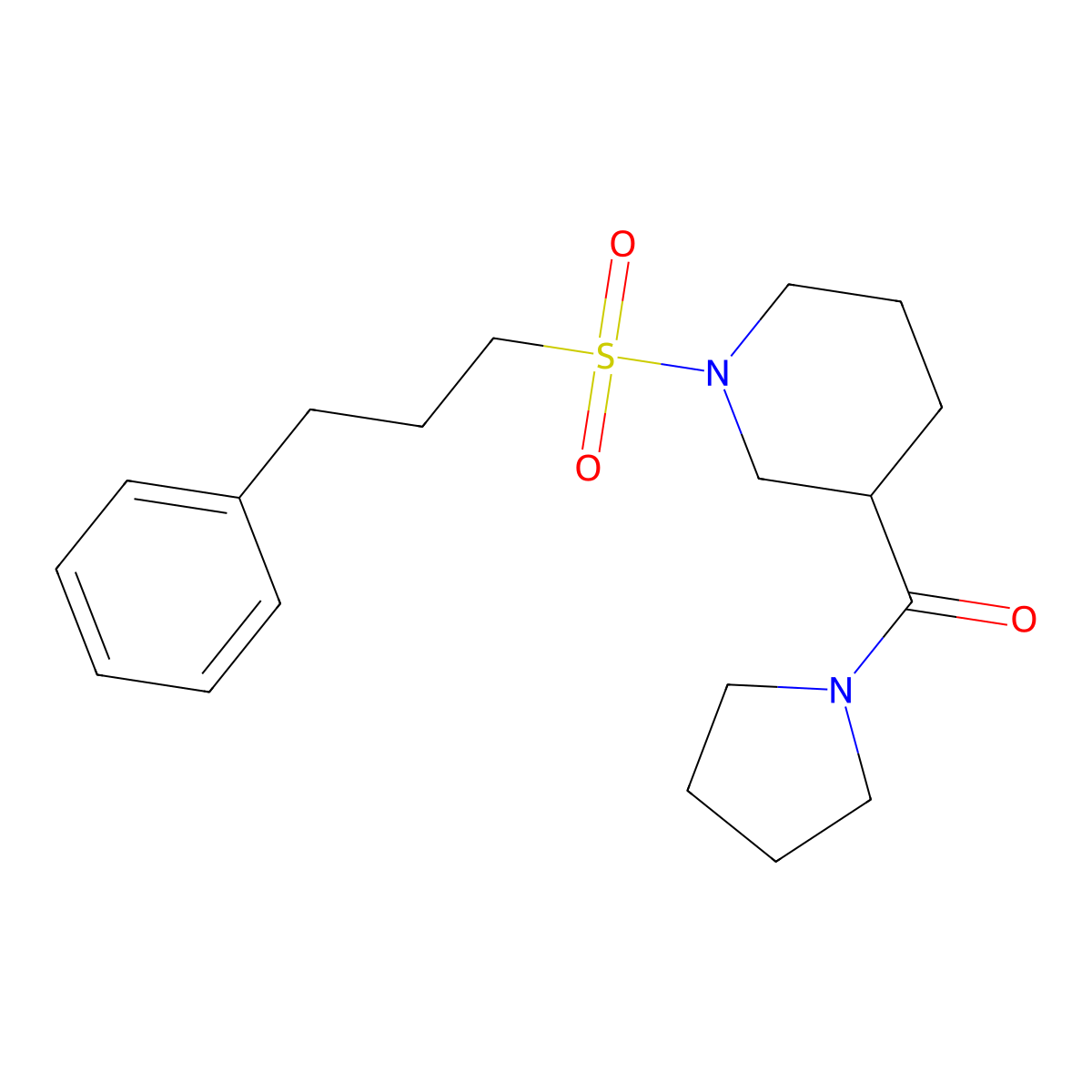 {1-[(3-Phenylpropyl)sulfonyl]piperidin-3-yl}(pyrrolidin-1-yl)methanone molecular structure, CAS 1158736-94-7