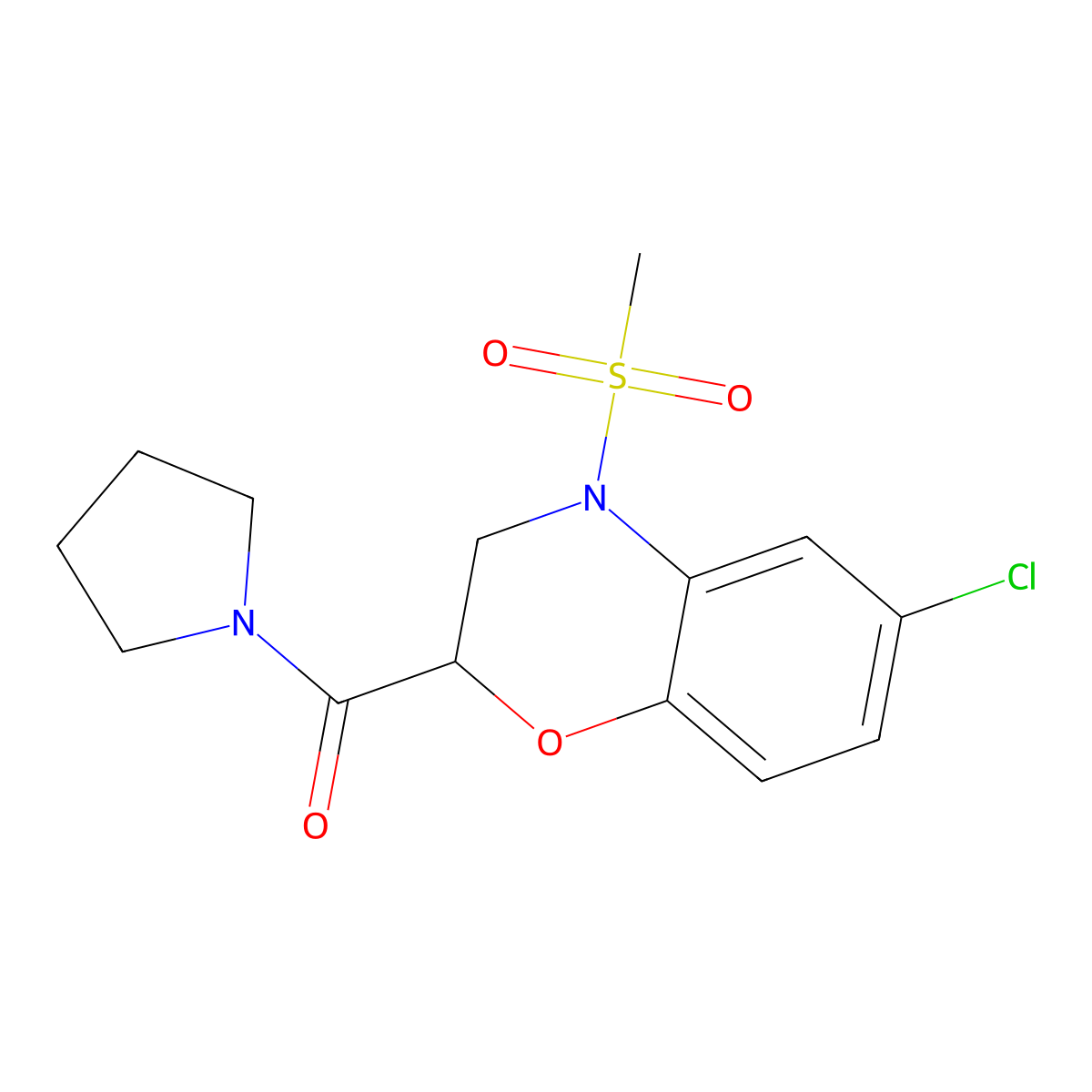 [6-chloro-4-(methylsulfonyl)-3,4-dihydro-2H-1,4-benzoxazin-2-yl](pyrrolidin-1-yl)methanone molecular structure, CAS 1158737-15-5