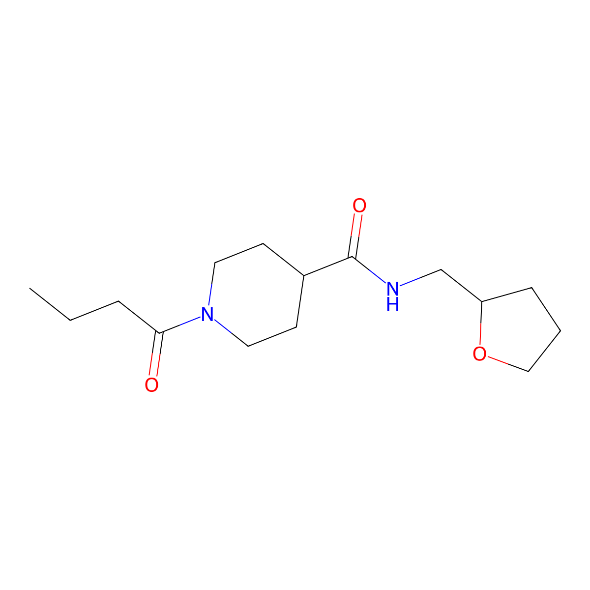 1-butanoyl-N-(tetrahydrofuran-2-ylmethyl)piperidine-4-carboxamide molecular structure, CAS 1158739-62-8
