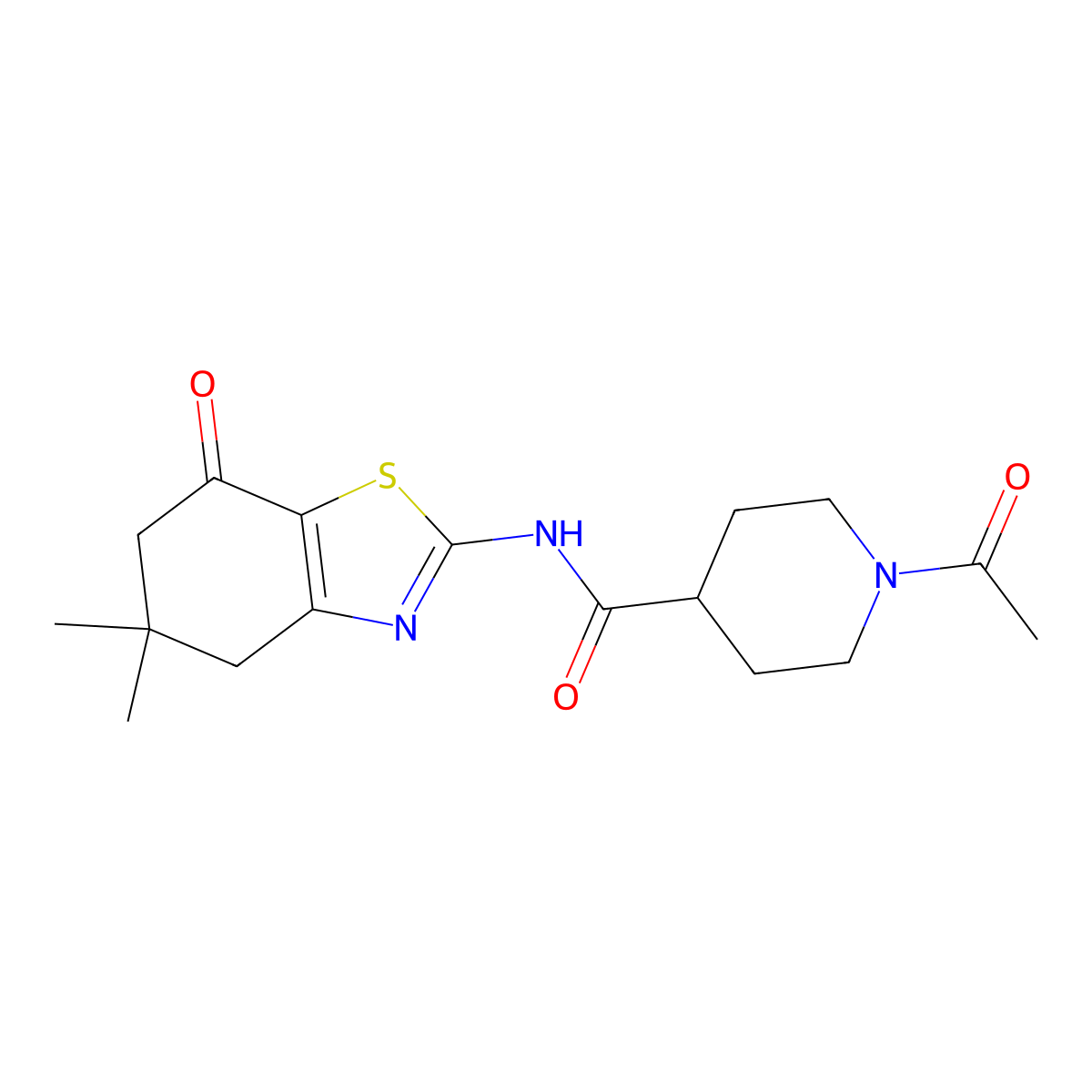 1-acetyl-N-(5,5-dimethyl-7-oxo-4,5,6,7-tetrahydro-1,3-benzothiazol-2-yl)piperidine-4-carboxamide molecular structure, CAS 1158739-81-1