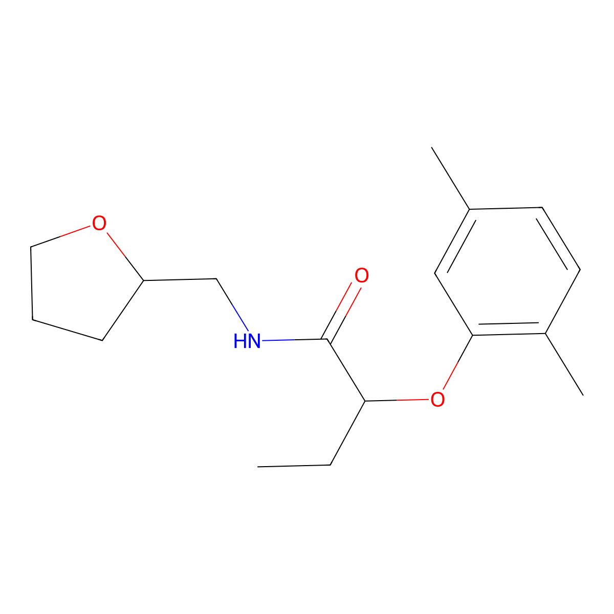2-(2,5-dimethylphenoxy)-N-(tetrahydrofuran-2-ylmethyl)butanamide molecular structure, CAS 1158740-32-9
