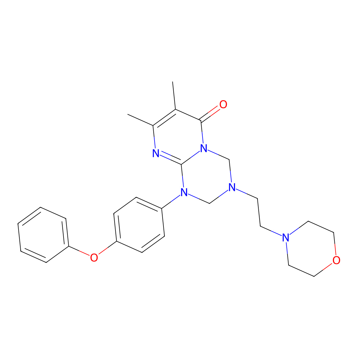 7,8-dimethyl-3-[2-(morpholin-4-yl)ethyl]-1-(4-phenoxyphenyl)-1,2,3,4-tetrahydro-6H-pyrimido[1,2-a][1,3,5]triazin-6-one molecular structure, CAS 1158741-53-7