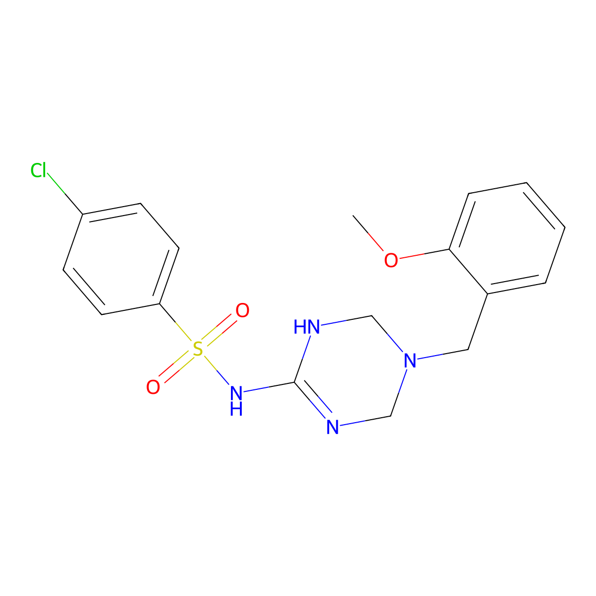 4-chloro-N-[5-(2-methoxybenzyl)-1,4,5,6-tetrahydro-1,3,5-triazin-2-yl]benzenesulfonamide molecular structure, CAS 1158742-04-1