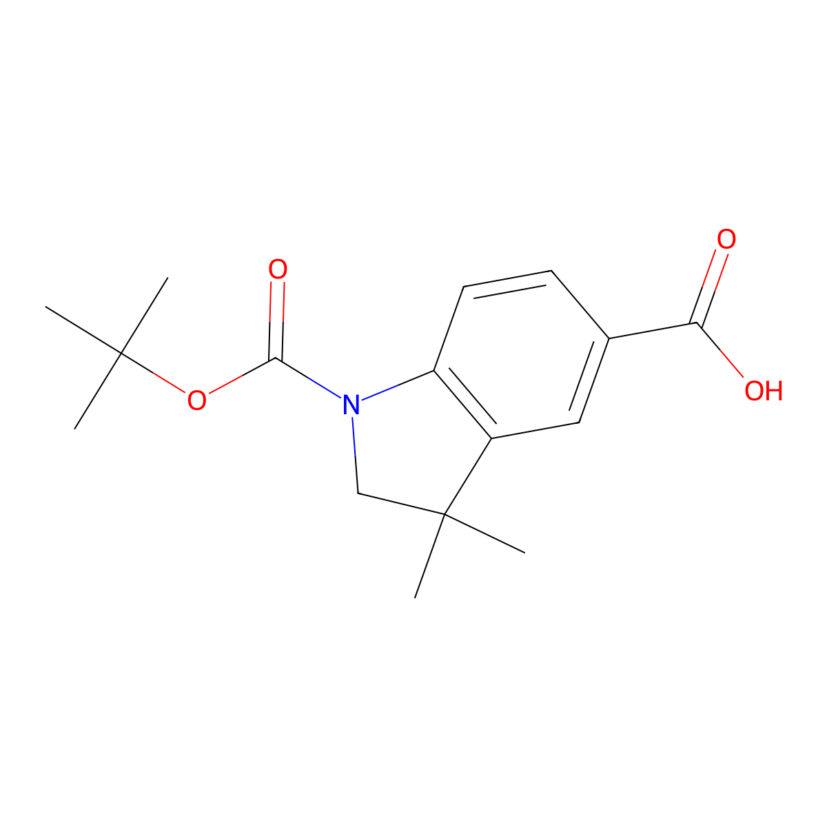 1-[(tert-butoxy)carbonyl]-3,3-dimethyl-2,3-dihydro-1H-indole-5-carboxylic acid molecular structure, CAS 1158745-61-9