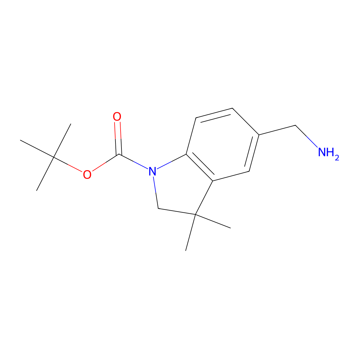 Tert-butyl 5-(aminomethyl)-3,3-dimethylindoline-1-carboxylate molecular structure, CAS 1158745-66-4