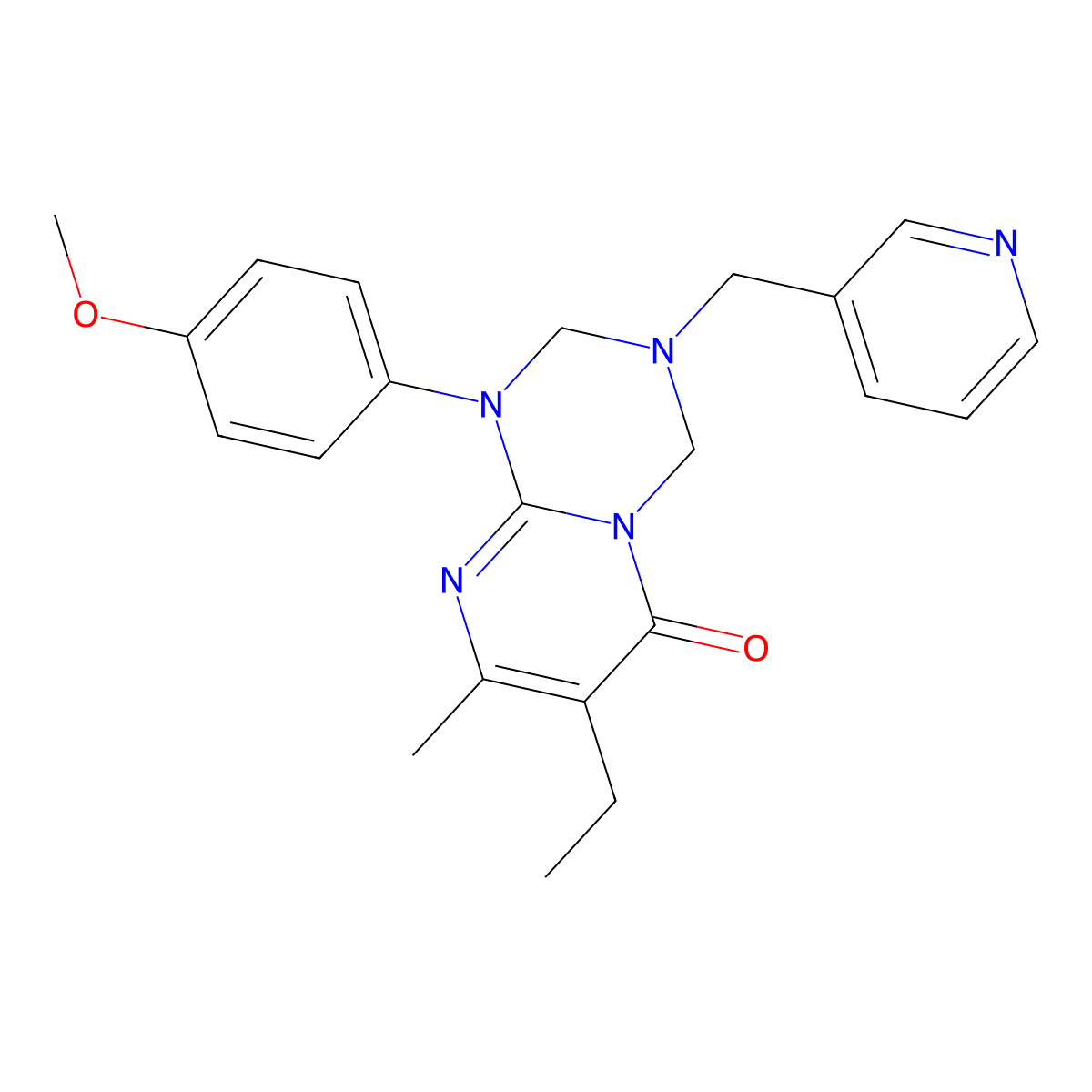 7-ethyl-1-(4-methoxyphenyl)-8-methyl-3-(pyridin-3-ylmethyl)-1,2,3,4-tetrahydro-6H-pyrimido[1,2-a][1,3,5]triazin-6-one molecular structure, CAS 1158748-57-2