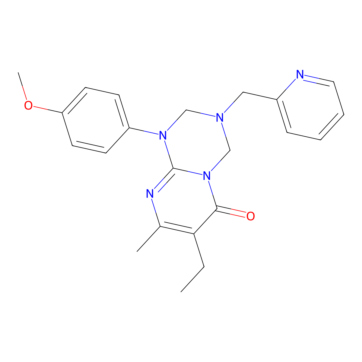 7-ethyl-1-(4-methoxyphenyl)-8-methyl-3-(pyridin-2-ylmethyl)-1,2,3,4-tetrahydro-6H-pyrimido[1,2-a][1,3,5]triazin-6-one molecular structure, CAS 1158750-03-8