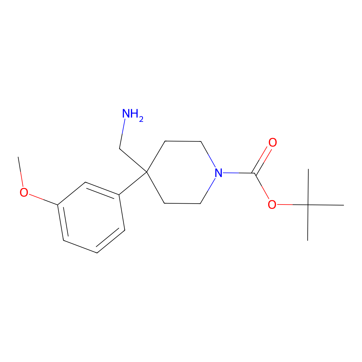 Tert-butyl 4-(aminomethyl)-4-(3-methoxyphenyl)piperidine-1-carboxylate molecular structure, CAS 1158750-65-2