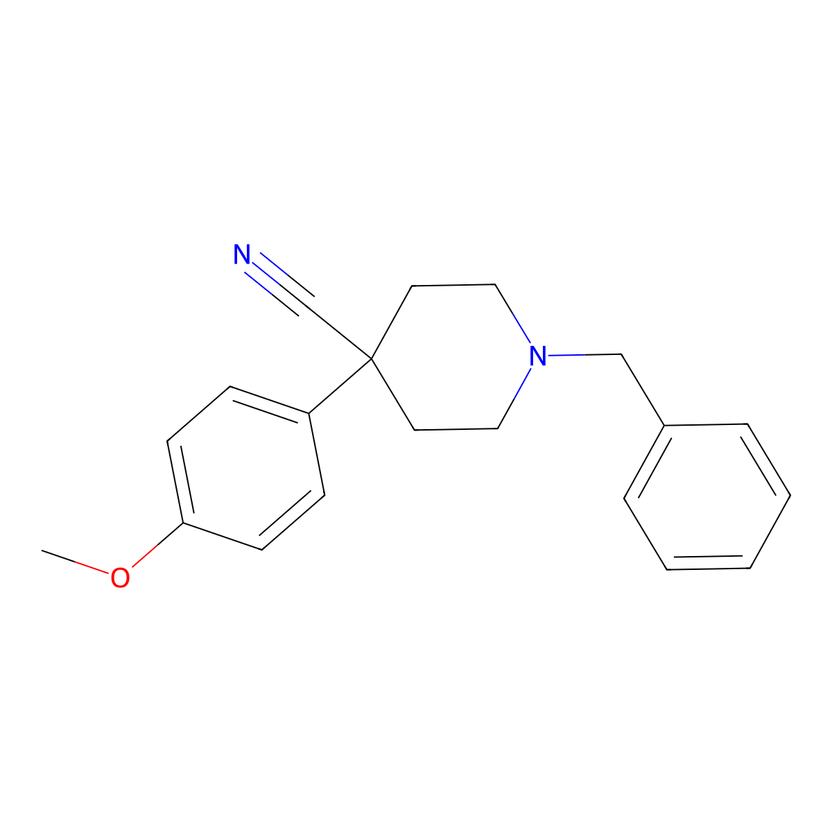 1-Benzyl-4-(4-methoxyphenyl)piperidine-4-carbonitrile molecular structure, CAS 1158750-70-9