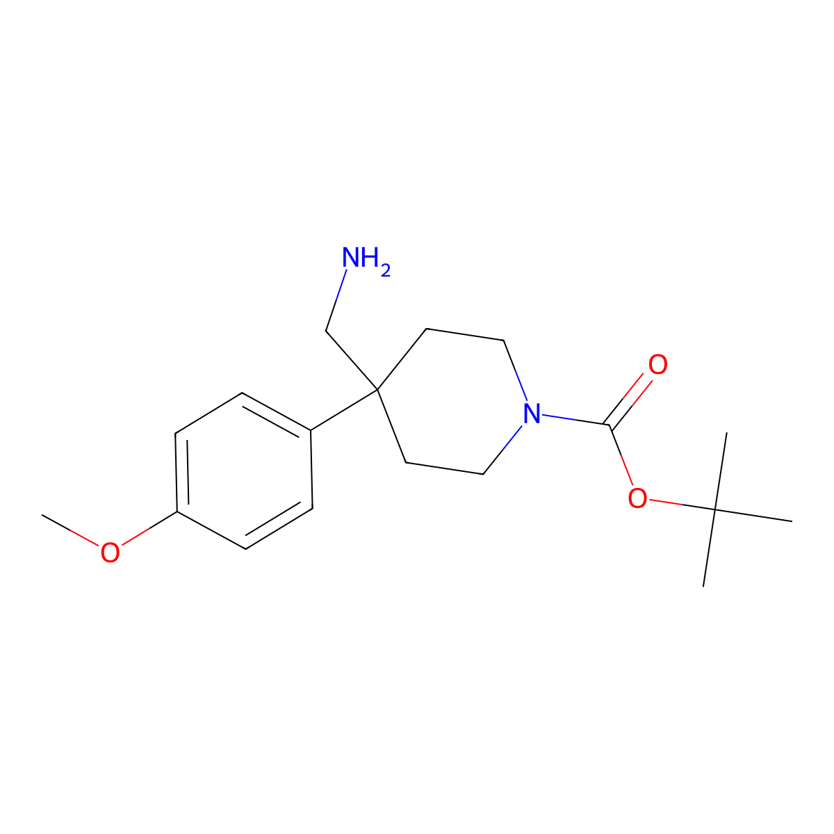 Tert-butyl 4-(aminomethyl)-4-(4-methoxyphenyl)piperidine-1-carboxylate molecular structure, CAS 1158750-76-5