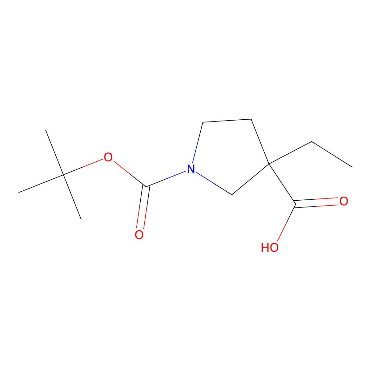 1-((Tert-butoxy)carbonyl)-3-ethylpyrrolidine-3-carboxylic acid molecular structure, CAS 1158751-03-1
