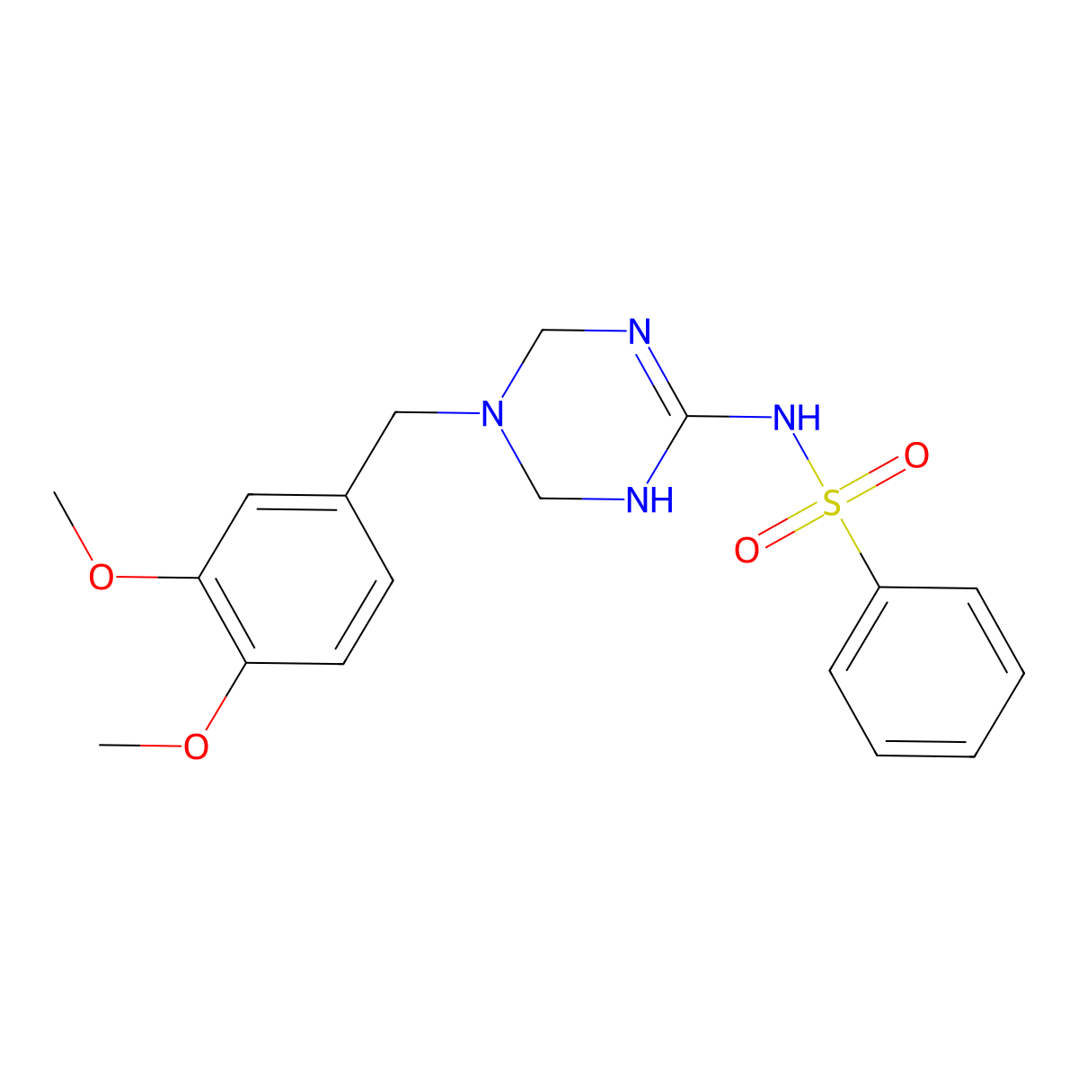 N-[5-(3,4-dimethoxybenzyl)-1,4,5,6-tetrahydro-1,3,5-triazin-2-yl]benzenesulfonamide molecular structure, CAS 1158752-78-3