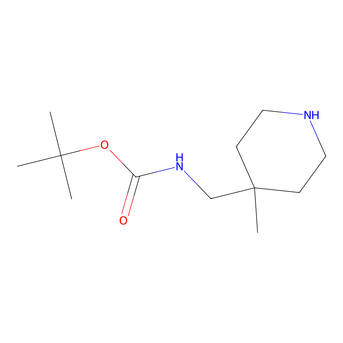 tert-butyl N-((4-methylpiperidin-4-yl)methyl)carbamate molecular structure, CAS 1158759-03-5