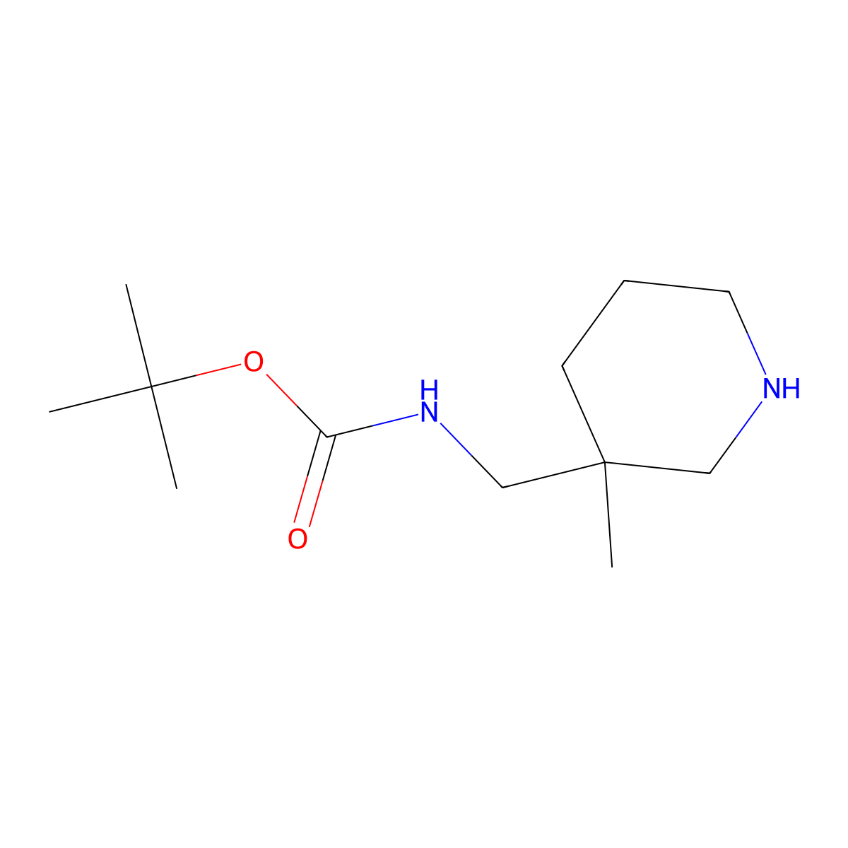 tert-butyl N-[(3-methylpiperidin-3-yl)methyl]carbamate molecular structure, CAS 1158759-24-0