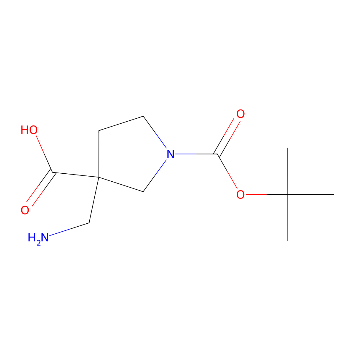 3-(Aminomethyl)-1-[(tert-butoxy)carbonyl]pyrrolidine-3-carboxylic acid molecular structure, CAS 1158759-39-7
