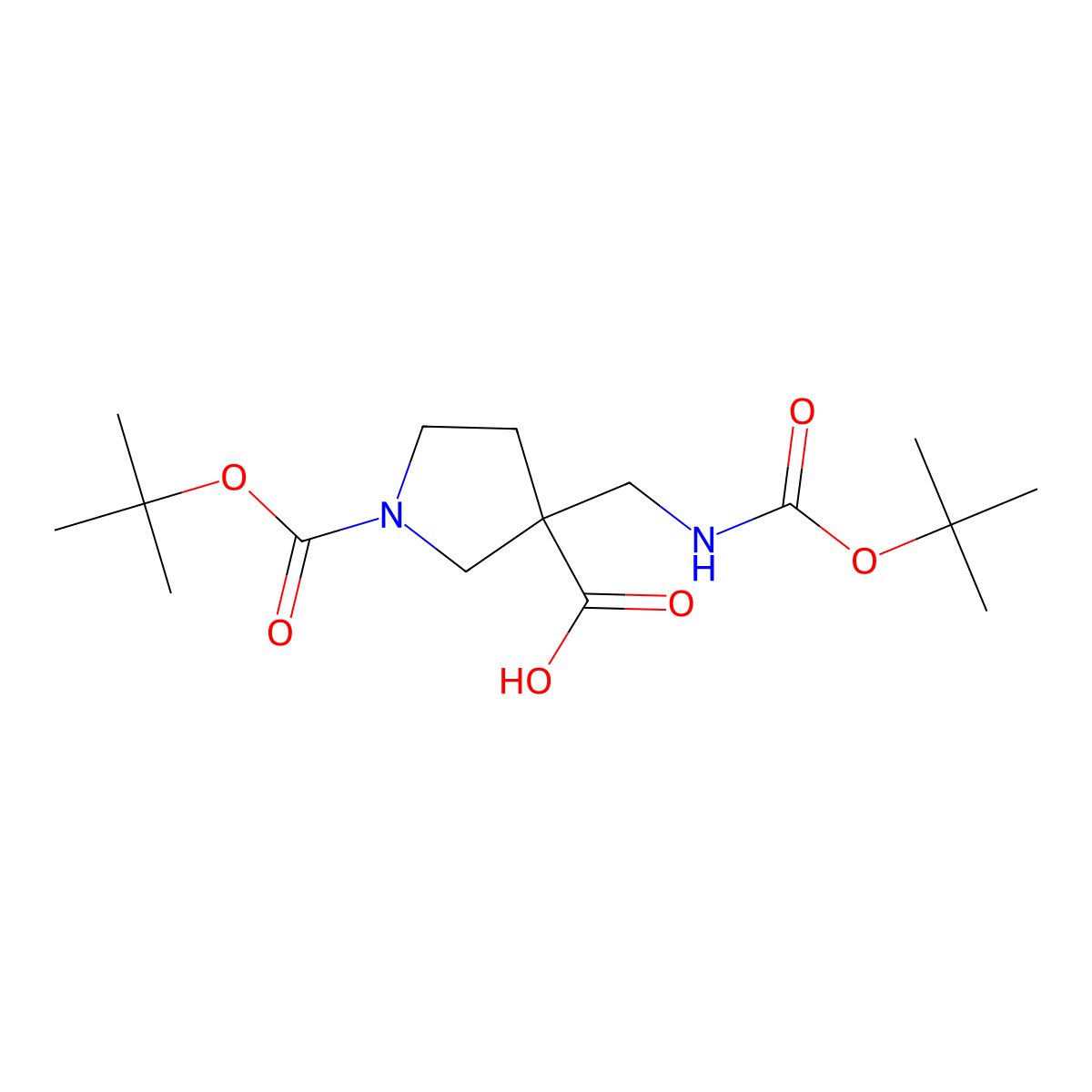1-[(Tert-butoxy)carbonyl]-3-({[(tert-butoxy)carbonyl]amino}methyl)pyrrolidine-3-carboxylic acid molecular structure, CAS 1158759-42-2