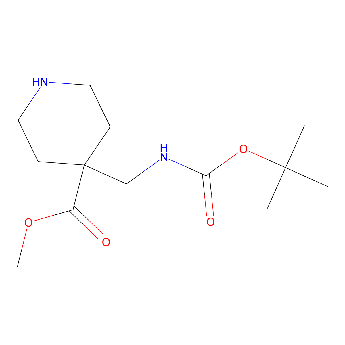 Methyl 4-((((tert-butoxy)carbonyl)amino)methyl)piperidine-4-carboxylate molecular structure, CAS 1158759-65-9