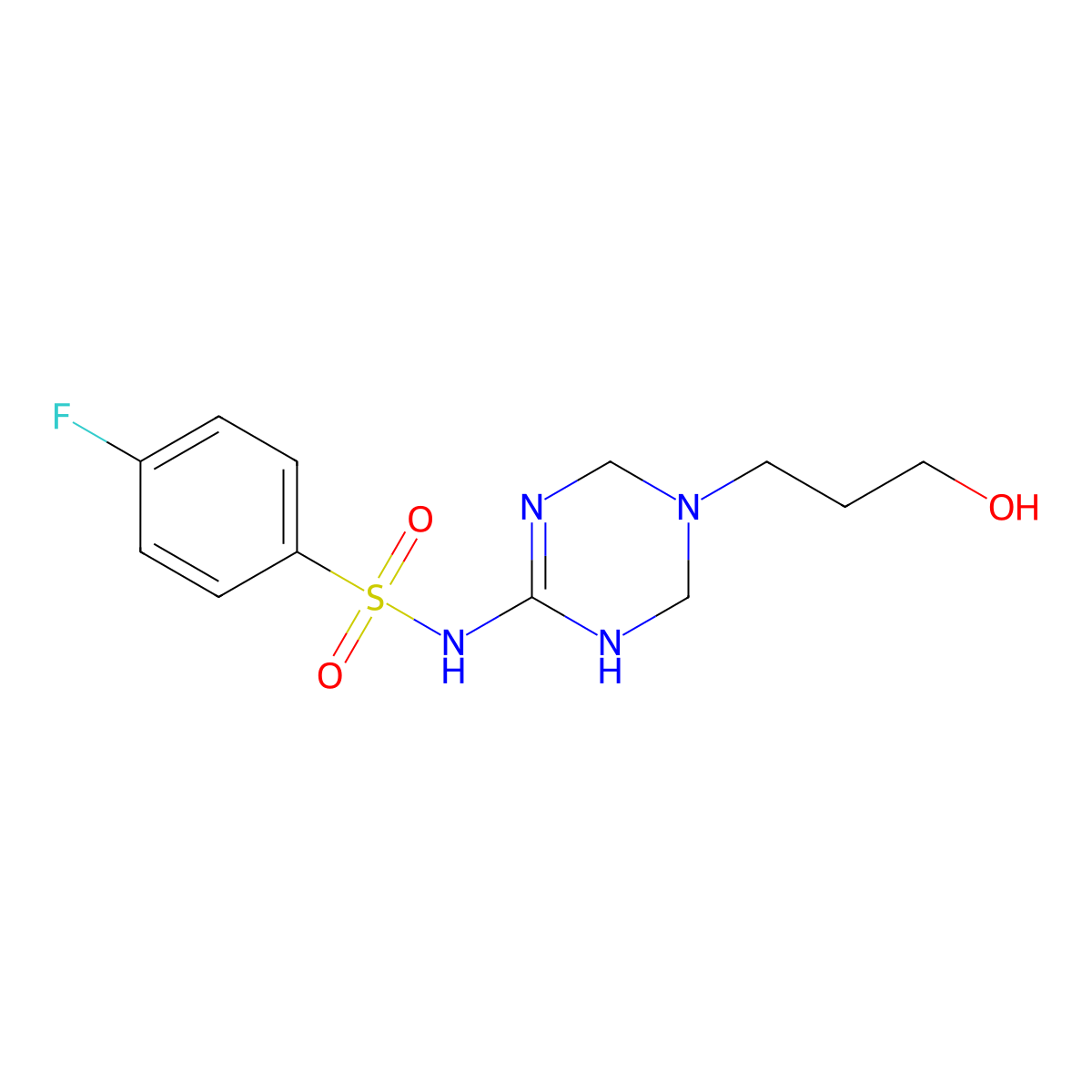 4-fluoro-N-[5-(3-hydroxypropyl)-1,4,5,6-tetrahydro-1,3,5-triazin-2-yl]benzenesulfonamide molecular structure, CAS 1158761-13-7