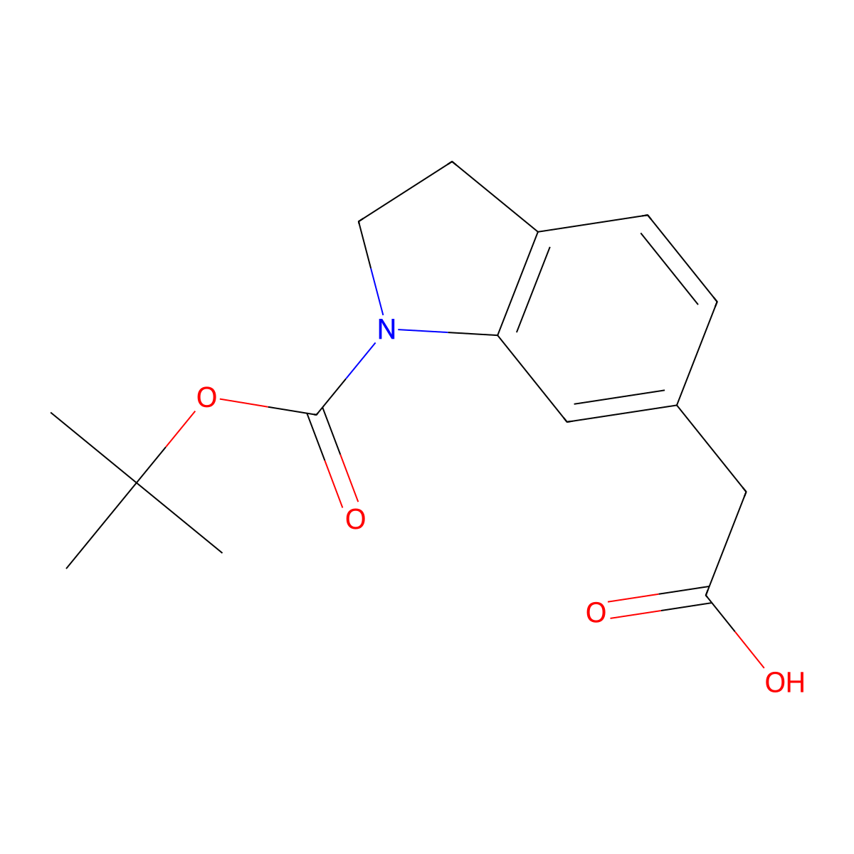 2-(1-((tert-butoxy)carbonyl)-2,3-dihydro-1H-indol-6-yl)acetic acid molecular structure, CAS 1158761-63-7