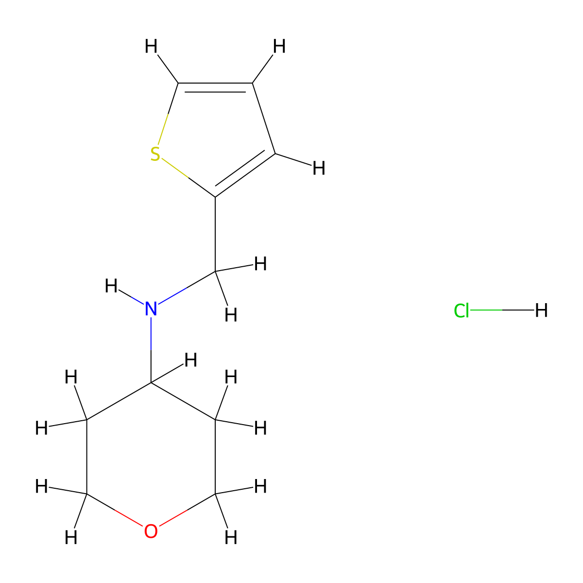 N-(thiophen-2-ylmethyl)tetrahydro-2H-pyran-4-amine hydrochloride molecular structure, CAS 1158763-34-8