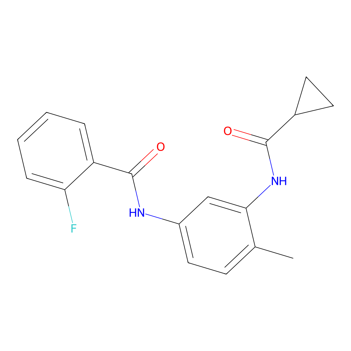 N-{3-[(cyclopropylcarbonyl)amino]-4-methylphenyl}-2-fluorobenzamide molecular structure, CAS 1158765-08-2