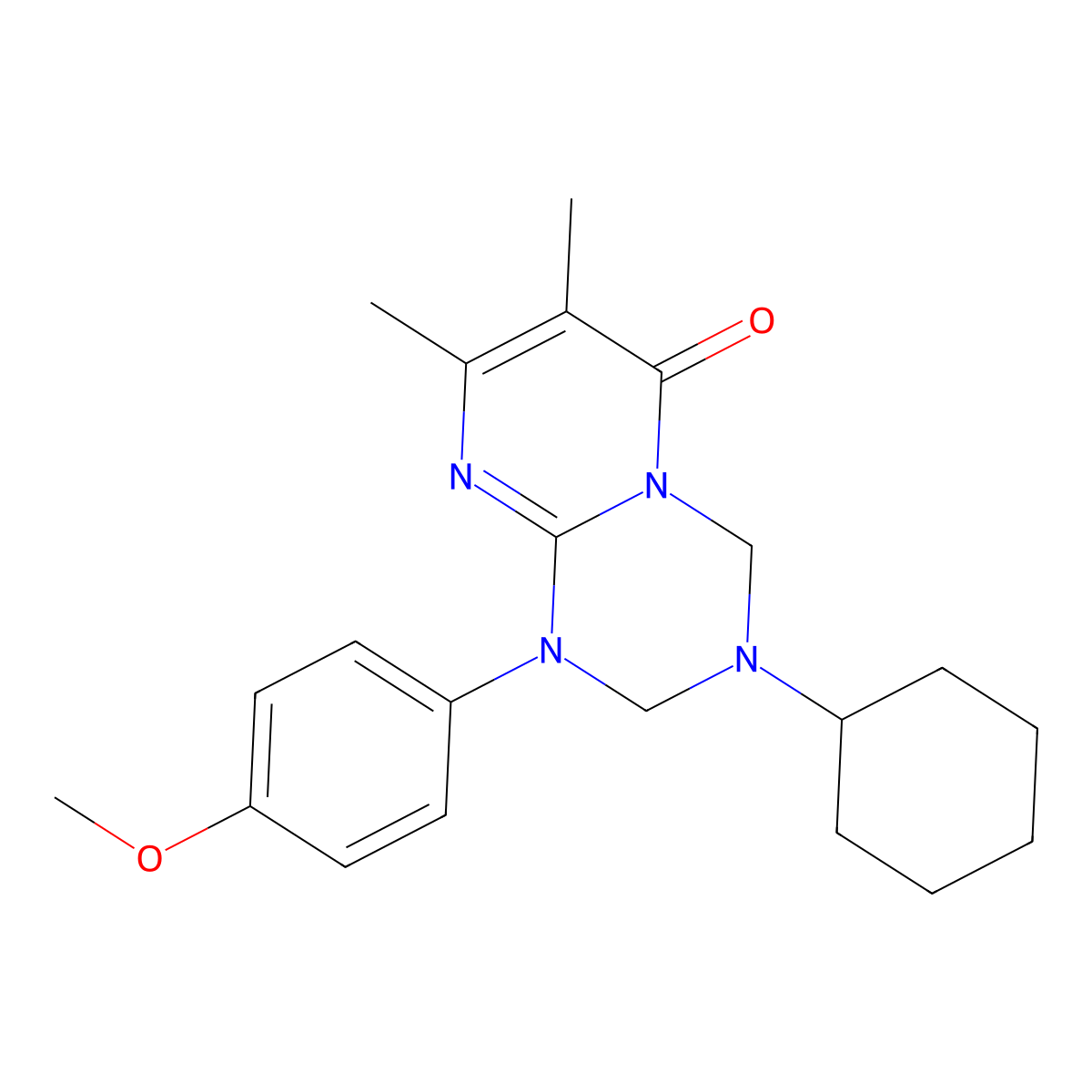 3-cyclohexyl-1-(4-methoxyphenyl)-7,8-dimethyl-1,2,3,4-tetrahydro-6H-pyrimido[1,2-a][1,3,5]triazin-6-one molecular structure, CAS 1158765-21-9