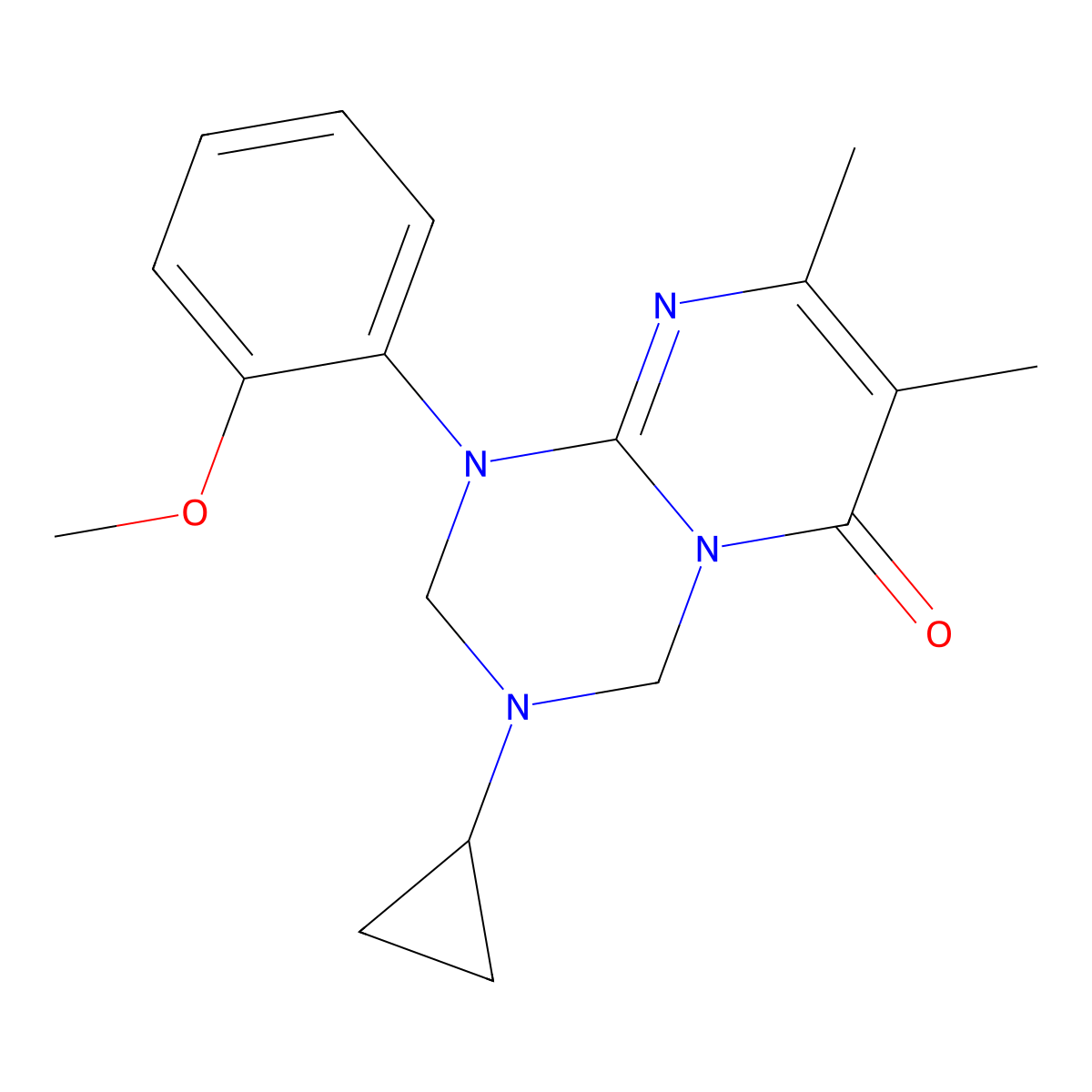 3-cyclopropyl-1-(2-methoxyphenyl)-7,8-dimethyl-1,2,3,4-tetrahydro-6H-pyrimido[1,2-a][1,3,5]triazin-6-one molecular structure, CAS 1158767-46-4