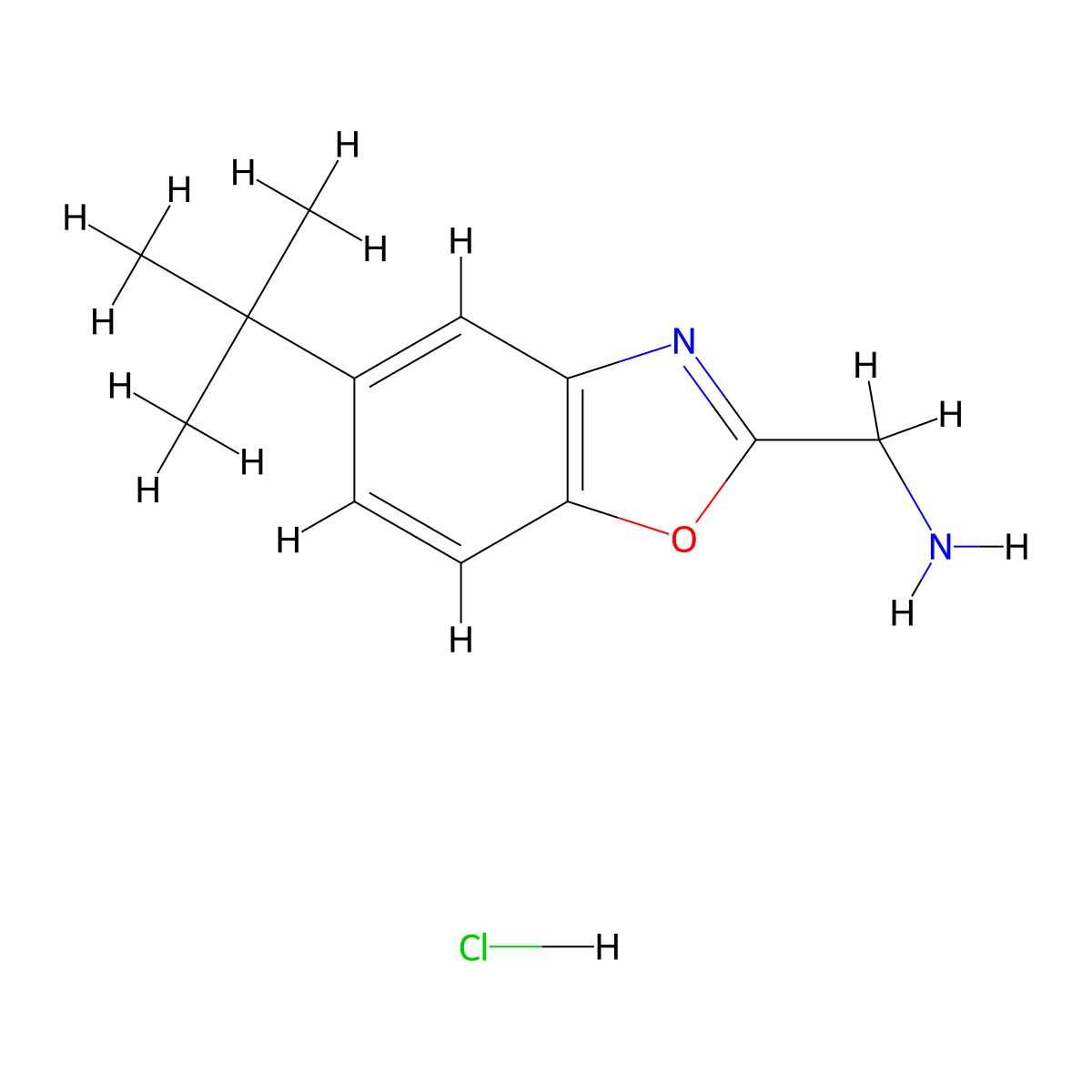 (5-Tert-butyl-1,3-benzoxazol-2-yl)methylamine hydrochloride molecular structure, CAS 1158767-66-8