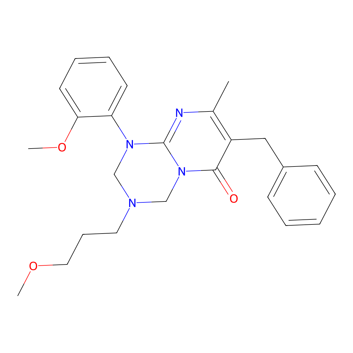 7-benzyl-1-(2-methoxyphenyl)-3-(3-methoxypropyl)-8-methyl-1,2,3,4-tetrahydro-6H-pyrimido[1,2-a][1,3,5]triazin-6-one molecular structure, CAS 1158772-96-3
