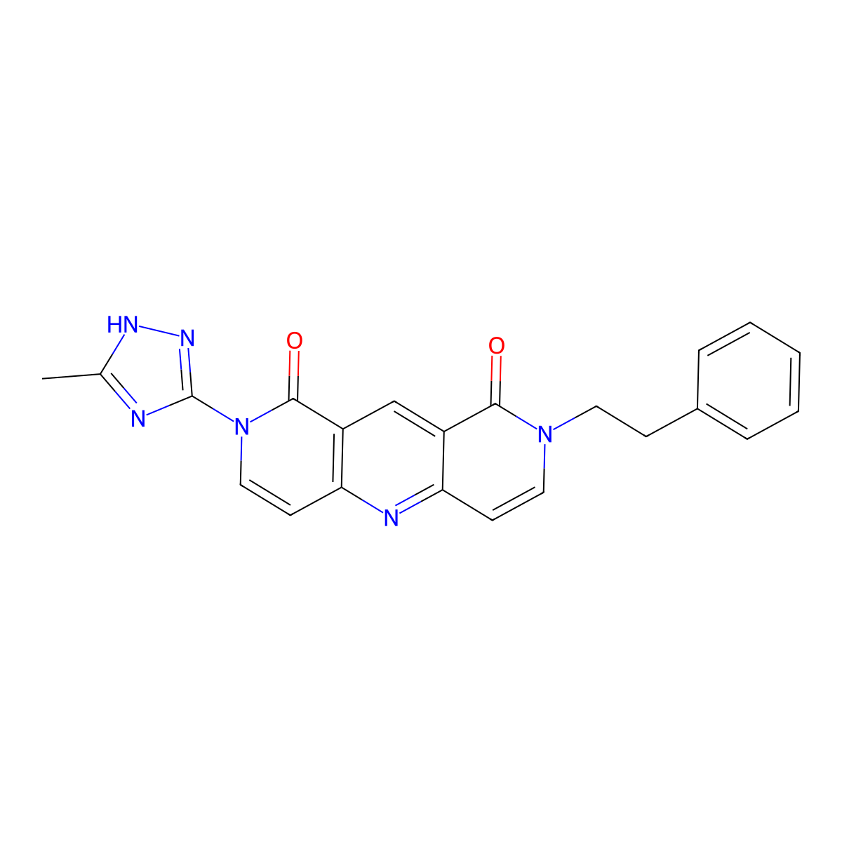 2-(3-methyl-1H-1,2,4-triazol-5-yl)-8-phenethylpyrido[4,3-b][1,6]naphthyridine-1,9(2H,8H)-dione molecular structure, CAS 1158775-97-3