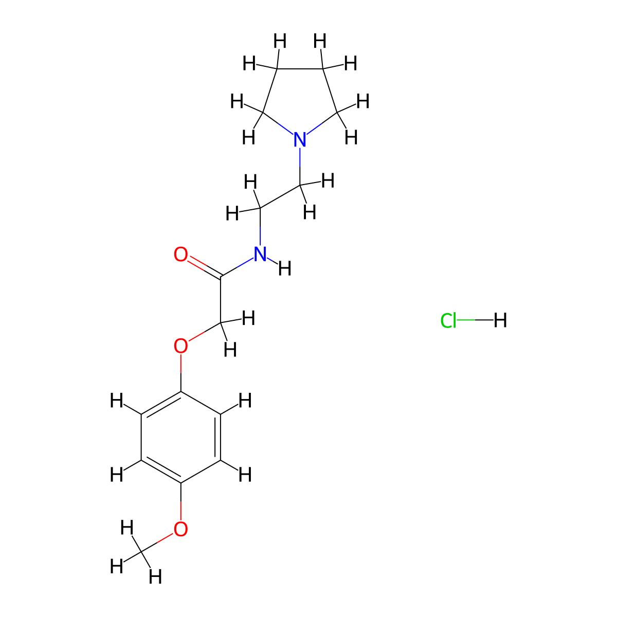 2-(4-methoxyphenoxy)-N-(2-(pyrrolidin-1-yl)ethyl)acetamide hydrochloride molecular structure, CAS 1158781-20-4