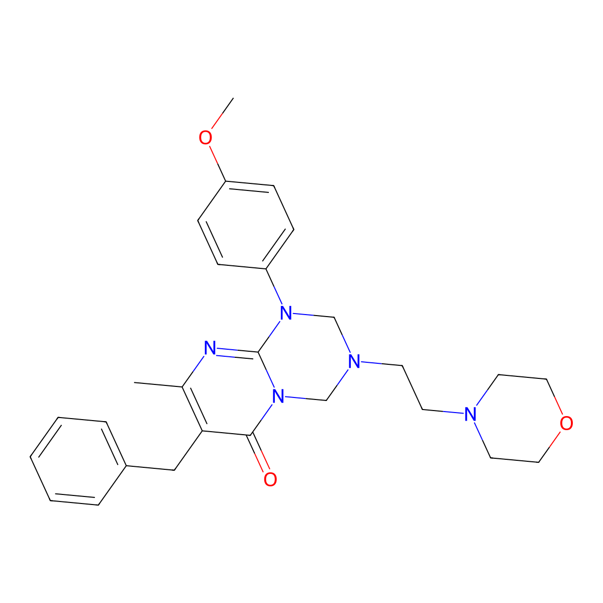 7-benzyl-1-(4-methoxyphenyl)-8-methyl-3-(2-morpholinoethyl)-1,2,3,4-tetrahydro-6H-pyrimido[1,2-a][1,3,5]triazin-6-one molecular structure, CAS 1158782-77-4