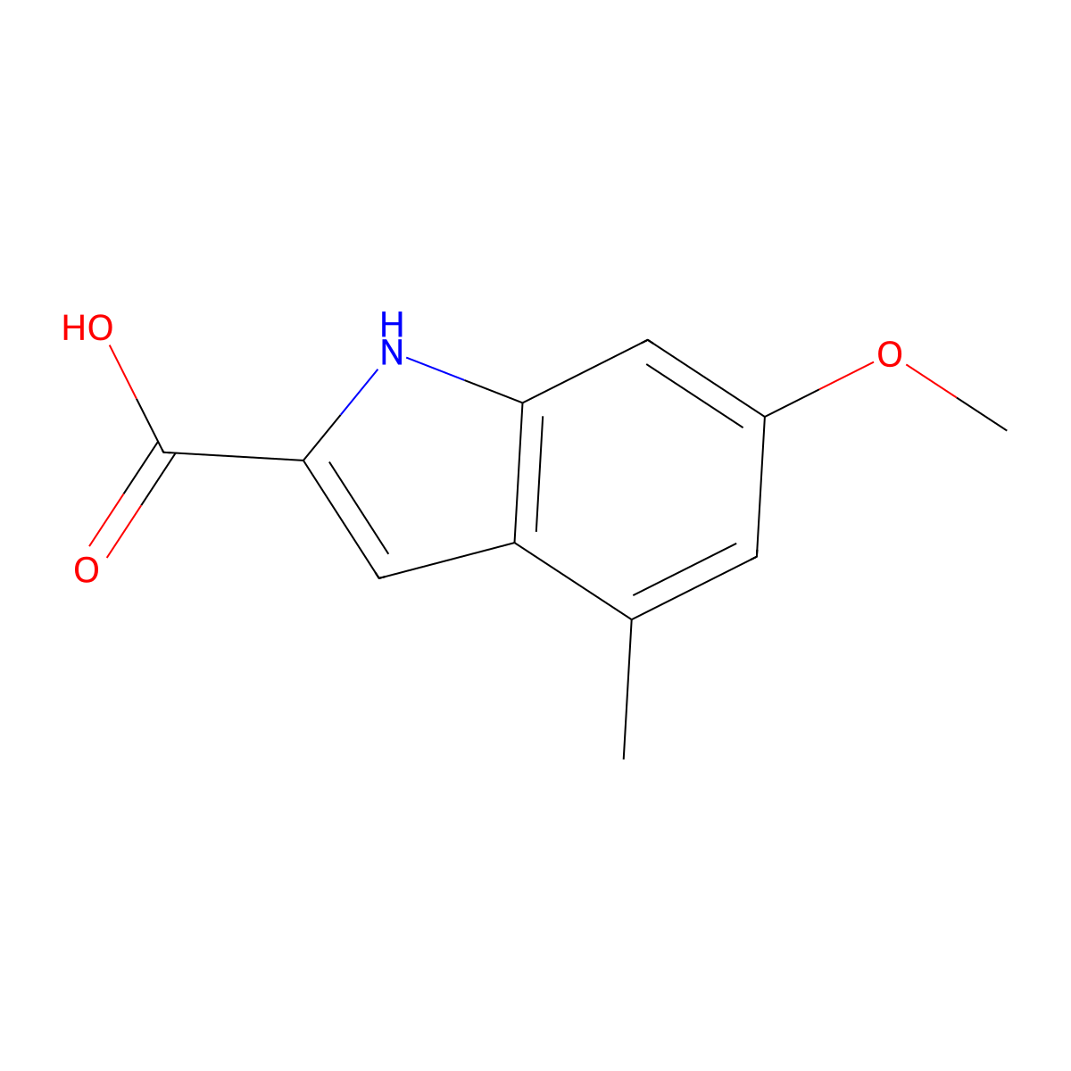 6-methoxy-4-methyl-1H-indole-2-carboxylic acid molecular structure, CAS 1158787-40-6