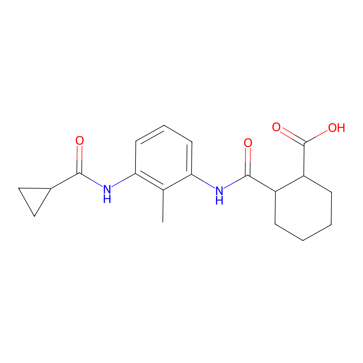 2-[({3-[(Cyclopropylcarbonyl)amino]-2-methylphenyl}amino)carbonyl]cyclohexanecarboxylic acid molecular structure, CAS 1158788-03-4
