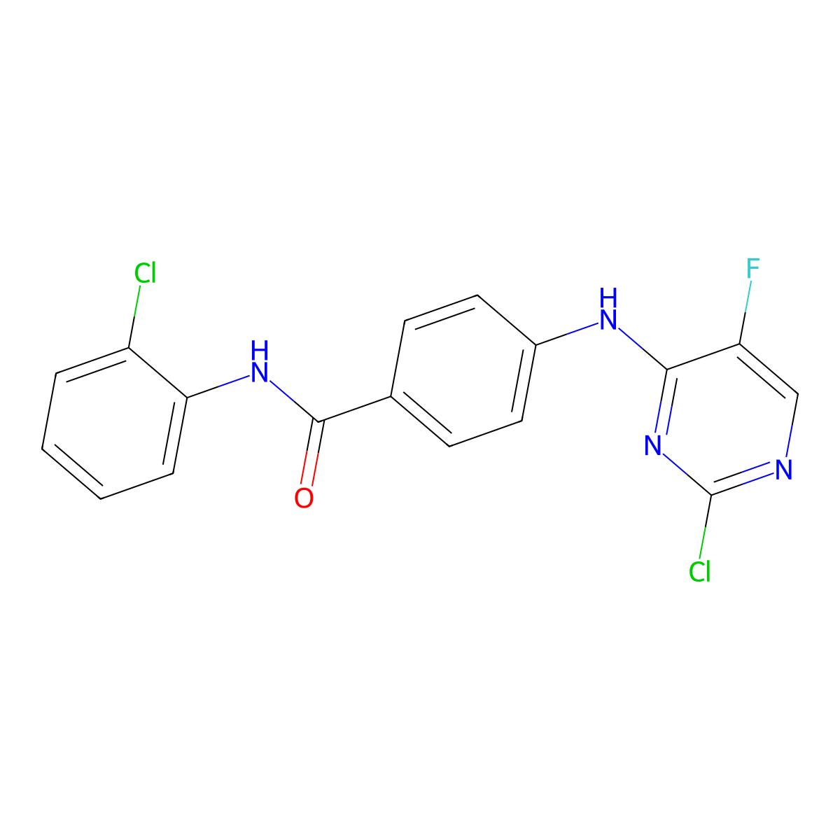 4-(2-chloro-5-fluoropyrimidin-4-ylamino)-N-(2-chlorophenyl)benzamide molecular structure, CAS 1158838-41-5